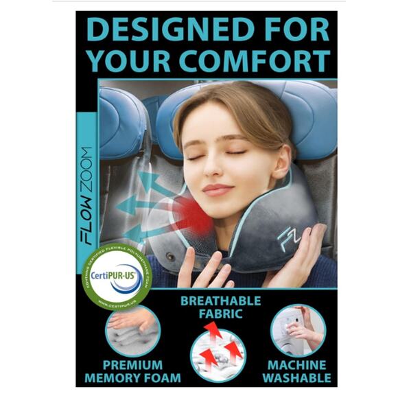 Memory Foam Travel Pillow Adjustable 360° Chin&Neck Support,Washable,Bag - Picture 4 of 8